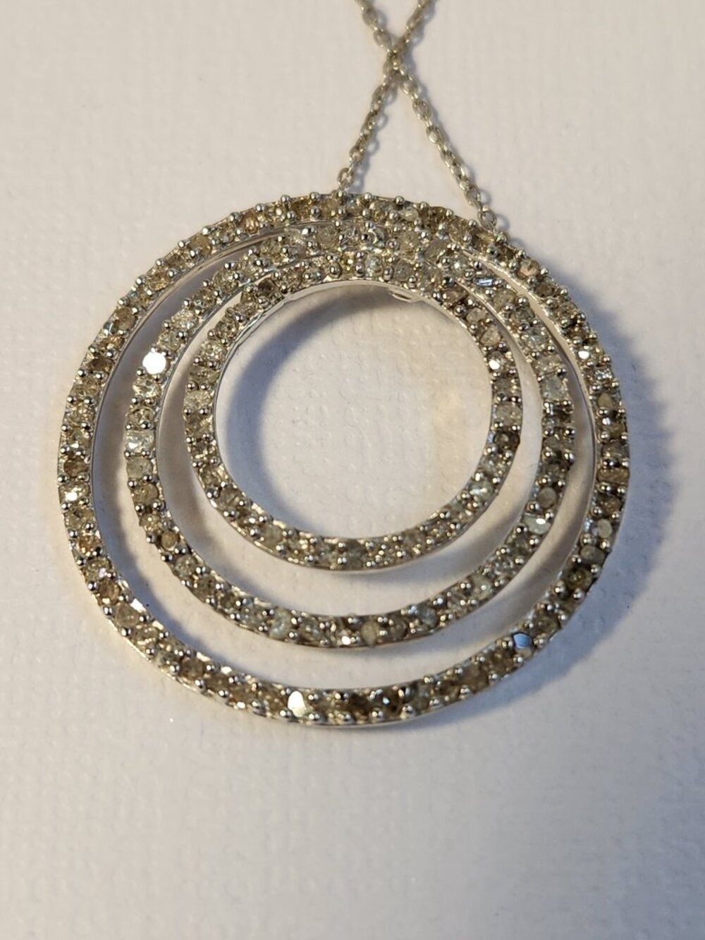VTG Genuine Natural Diamonds Triple Circle Halo 925 Pendant & Necklace